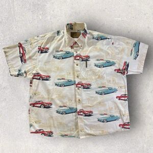 North River Outfitters Button Down Shirt Men's XL Classic Cars Beige Red Blue